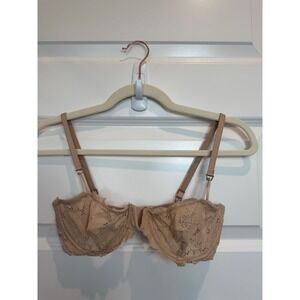 Aerie Real Good Tan Floral Lace Unlined Underwire Balconette Bra 32D 9812159245